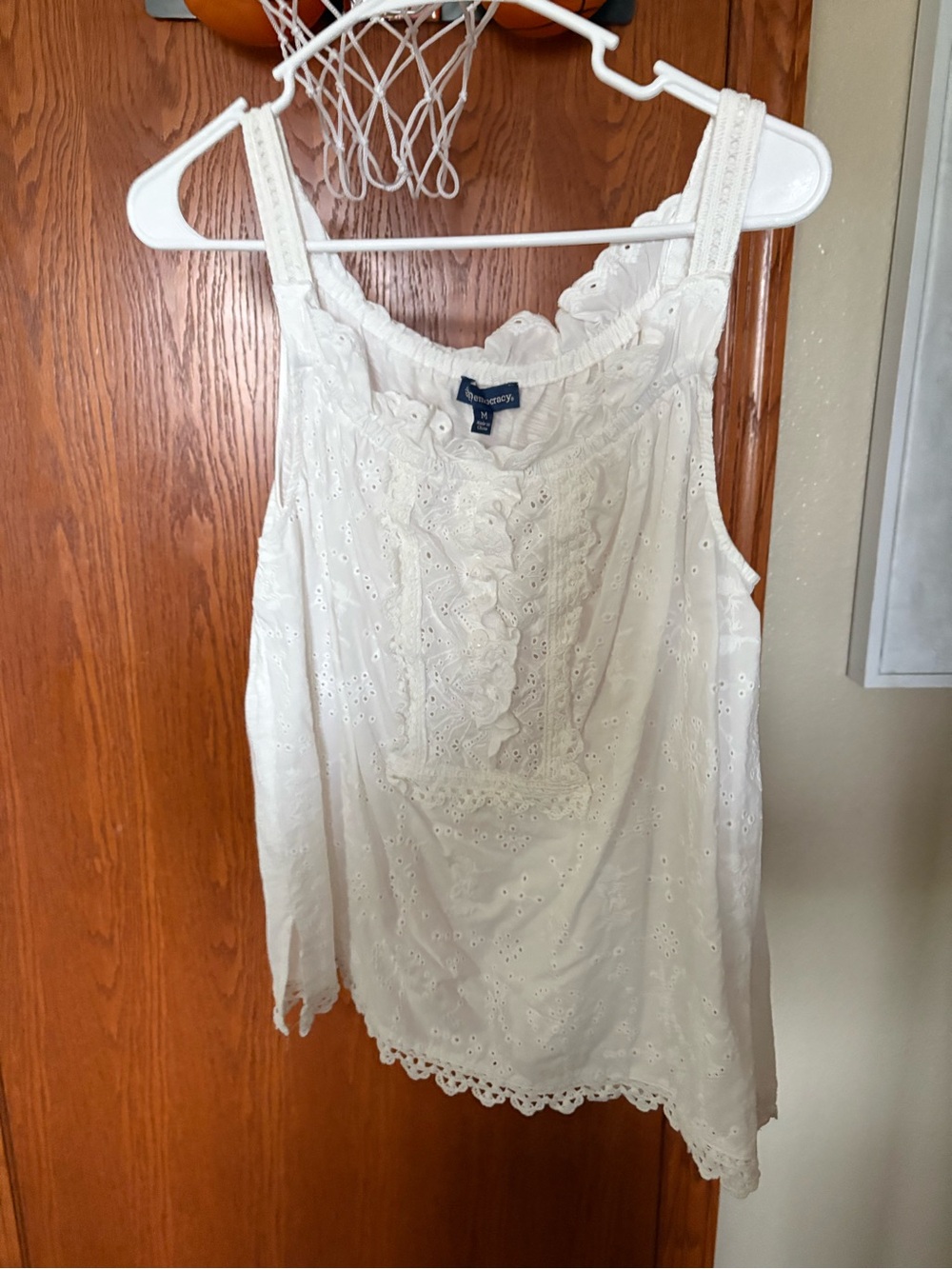 Democracy White Eyelet Ruffle Camisole